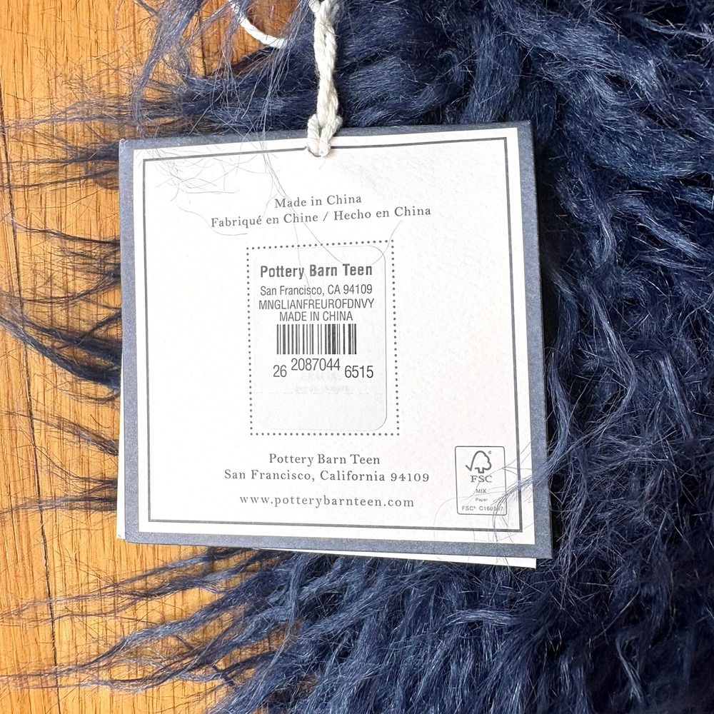 NEW Pottery Barn Dorm Mongolian Faux Fur Pillow Cover Navy Blue 26" Sq #2967A - Picture 7 of 7